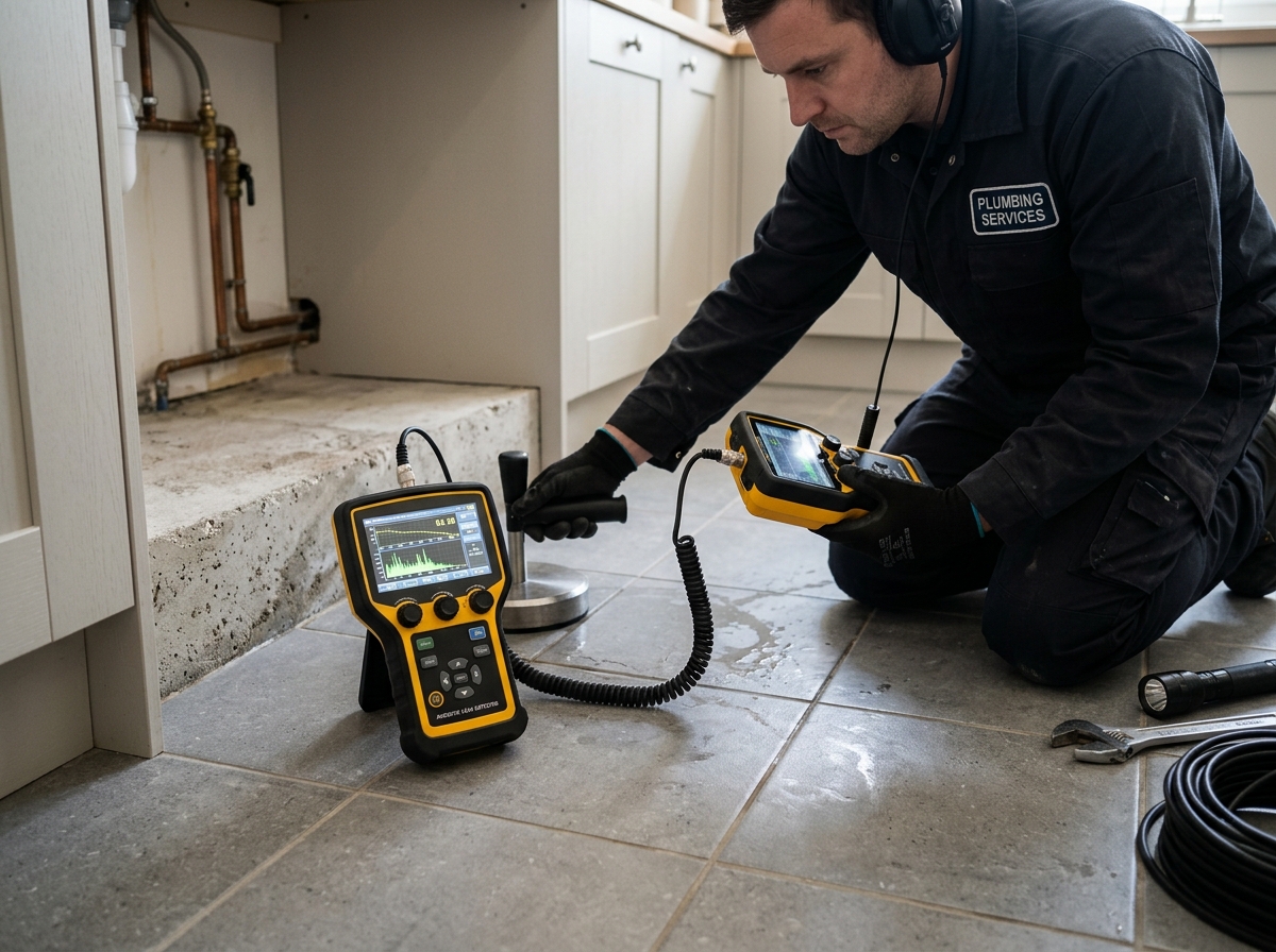 Acoustic sensor testing on residential concrete floor in Bryan TX